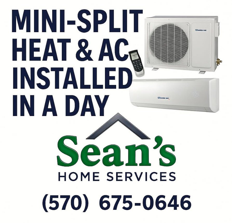 Ductless mini-split providing heating and air conditioning in a Northeastern Pennsylvania home