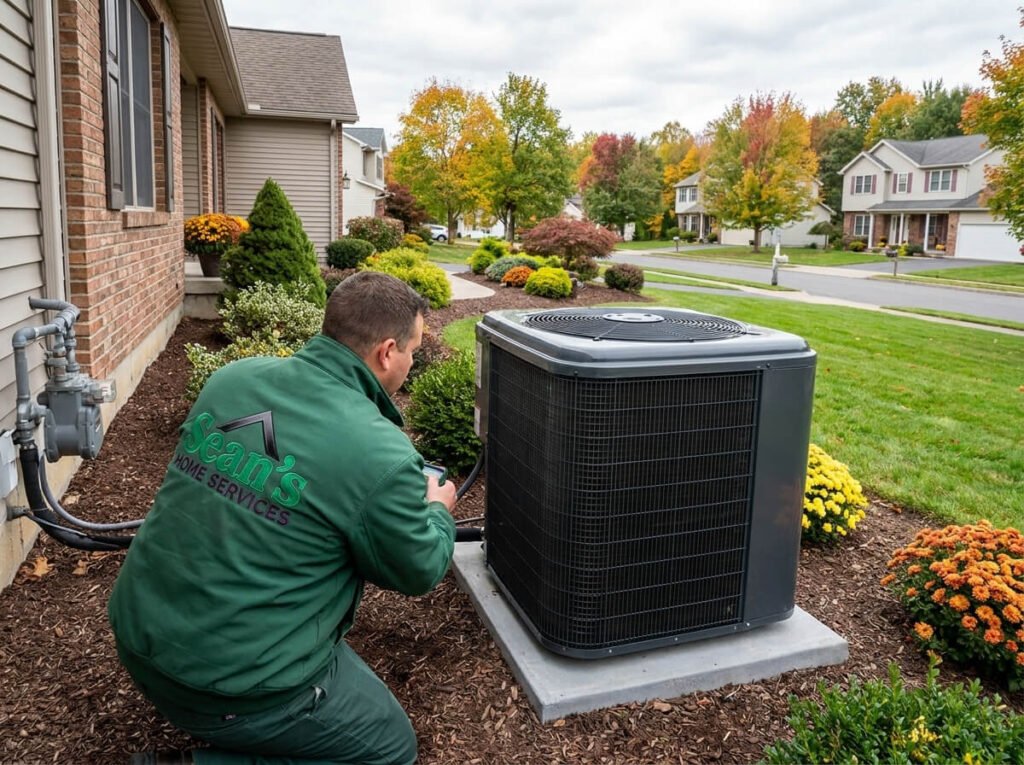 Electric heat pump installed outside a Harveys Lake, PA home